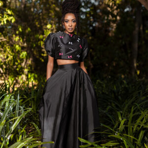 CROPPED TOP & HIGH WAIST A LINE FLARED SKIRT SET